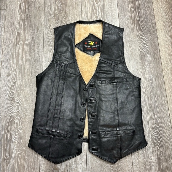 Other - Golden Swallon Black Leather Vest for Men